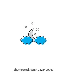 Clouds moon stars vector icon, isolated on white background