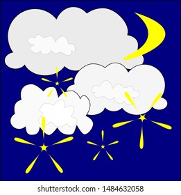 clouds with moon and stars vector on dark blue back ground 