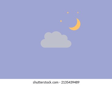 nubes, luna, estrellas amarillas iluminan fondo púrpura