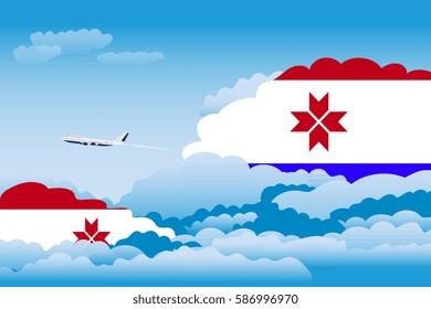 Clouds with Mordovia Flags, Aeroplane Flying