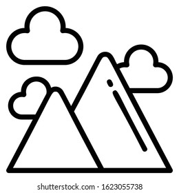 Clouds and Mountain Vector Icon, Campsite Weather Sign Design Concept