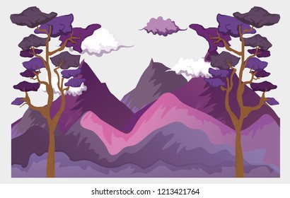 clouds with mountains and trees nature landscape