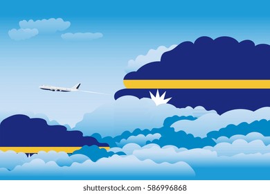 Clouds with Nauru Flags, Aeroplane Flying