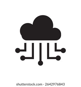  clouds network technology icon. Minimalist cloud with circuit lines, symbolizing cloud computing infrastructure.