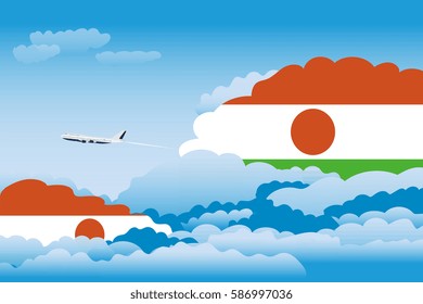 Clouds with Niger Flags, Aeroplane Flying
