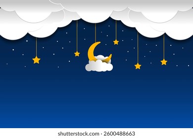 clouds night scene with moon and stars
