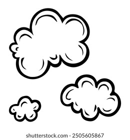 Clouds in the night sky hand drawn doodle. Time to sleep. Vector outline line art illustration.