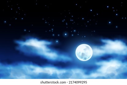 clouds in night sky vector realistic illustration