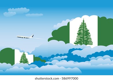 Clouds with Norfolk Island Flags, Aeroplane Flying