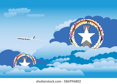 Clouds with Northern Mariana Islands Flags, Aeroplane Flying