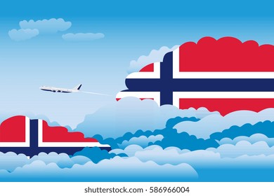 Clouds with Norway Flags, Aeroplane Flying