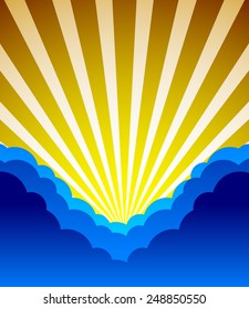 Clouds obscure sun. Dark blue skies. Nature scene. Editable vector.