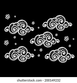 Clouds on black background. Vector illustration