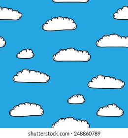 Clouds on blue background seamless pattern