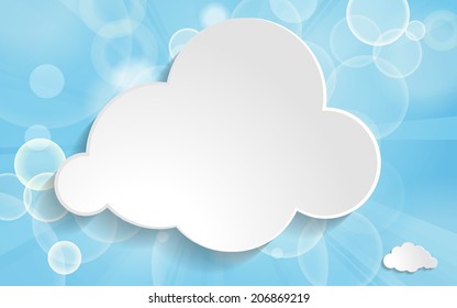 clouds on a blue festive background with light beams