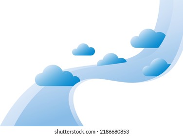 clouds on blue line on white background, 5 objects. Perfect for booklet or postcard