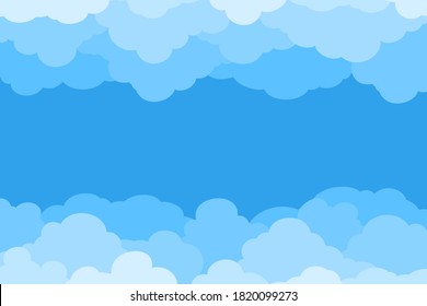 Clouds on Blue Sky Background. Vector Banner, Poster, Flyer in Flat Style. Cartoon Design