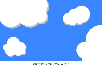 Clouds on blue sky background, children, kids, kindergarten presentation template. Vector illustration