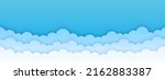 Clouds on blue sky. Cloud with white blue sky background. Border of clouds. Sky with clouds cartoon design - stock vector.