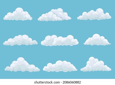 Nubes sobre cielo azul. Solución de almacenamiento, base de datos, red, ilustración del vector de cartografía de elementos meteorológicos
