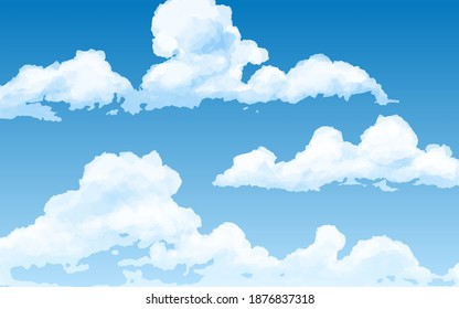 Clouds on blue sky vector illustration. Cloudscape vector background with blue sky