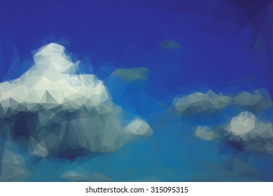 clouds on dark blue sky, low poly vector illustration