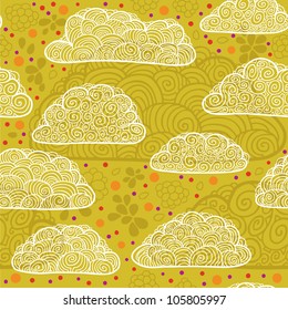 clouds on a green sky seamless pattern