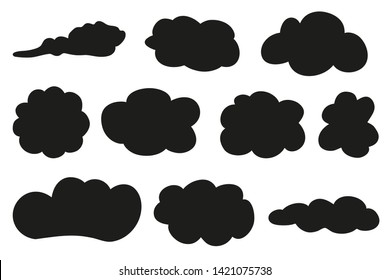 Clouds on isolation background. Doodles on white. Hand drawn samples. Black and white illustration