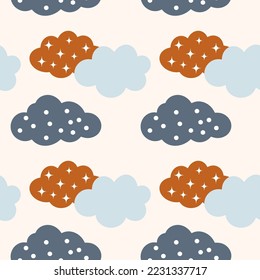 Clouds on light background. Seamless pattern. Flat vector cartoon style