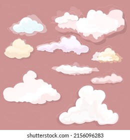 Nubes sobre un fondo rosado. Se puede usar para caricaturas postales y libros infantiles