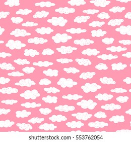 Clouds on a pink background vector seamless pattern. Scandinavian style background. 