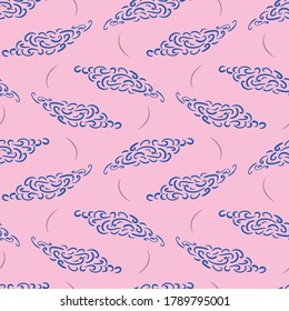 Nubes sobre el cielo morado sin costura patrón vectorial. Diseño de superficie simple para tejidos, papel, papel de embalaje y embalaje.