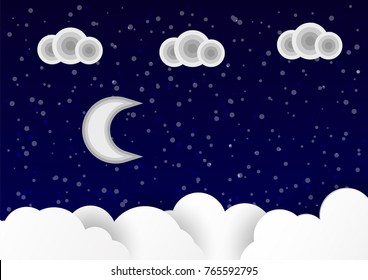 Clouds on the sky with moon and star at night.