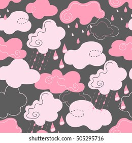 Clouds on the sky. Rain and Clouds and rain drops seamless pattern.