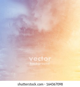 clouds on a textured vintage paper vector background, with grunge stains