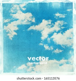 clouds on a textured vintage paper vector background, with grunge stains