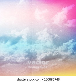 clouds on a textured vintage paper vector background, with grunge stains