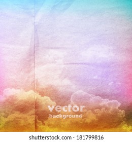 clouds on a textured vintage paper vector background, with grunge stains