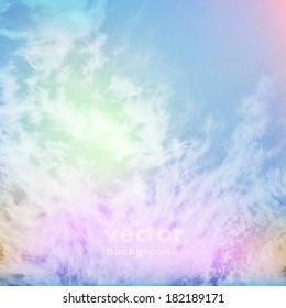 clouds on a textured vintage paper vector background, with grunge stains