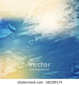 clouds on a textured vintage paper vector background, with grunge stains