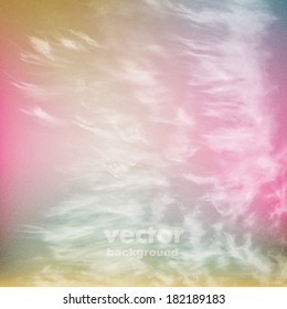 clouds on a textured vintage paper vector background, with grunge stains