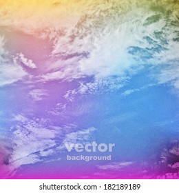 clouds on a textured vintage paper vector background, with grunge stains