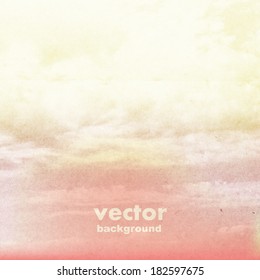 clouds on a textured vintage paper vector background, with grunge stains
