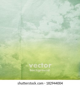 clouds on a textured vintage paper vector background, with grunge stains