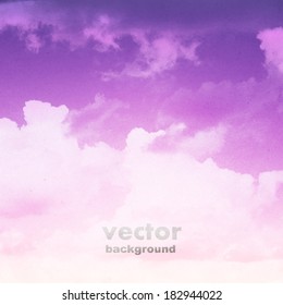 clouds on a textured vintage paper vector background, with grunge stains