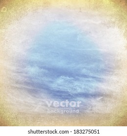 clouds on a textured vintage paper vector background, with grunge stains