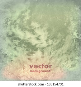 clouds on a textured vintage paper vector background, with grunge stains