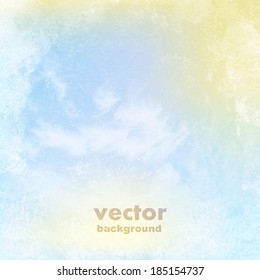 clouds on a textured vintage paper vector background, with grunge stains