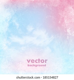 clouds on a textured vintage paper vector background, with grunge stains