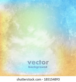 clouds on a textured vintage paper vector background, with grunge stains